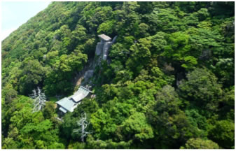 森に囲まれた沖ノ神嶋神社の航空写真