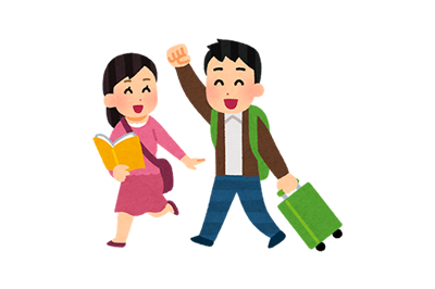 笑顔の男女が旅行をするイラスト
