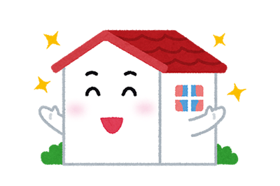 笑顔が描かれたしたピカピカの家のキャラクターイラスト