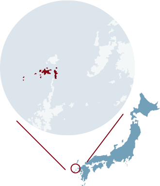 小値賀町の位置を示す地図。長崎県の五島列島北部、小値賀島と周辺の島々を指している